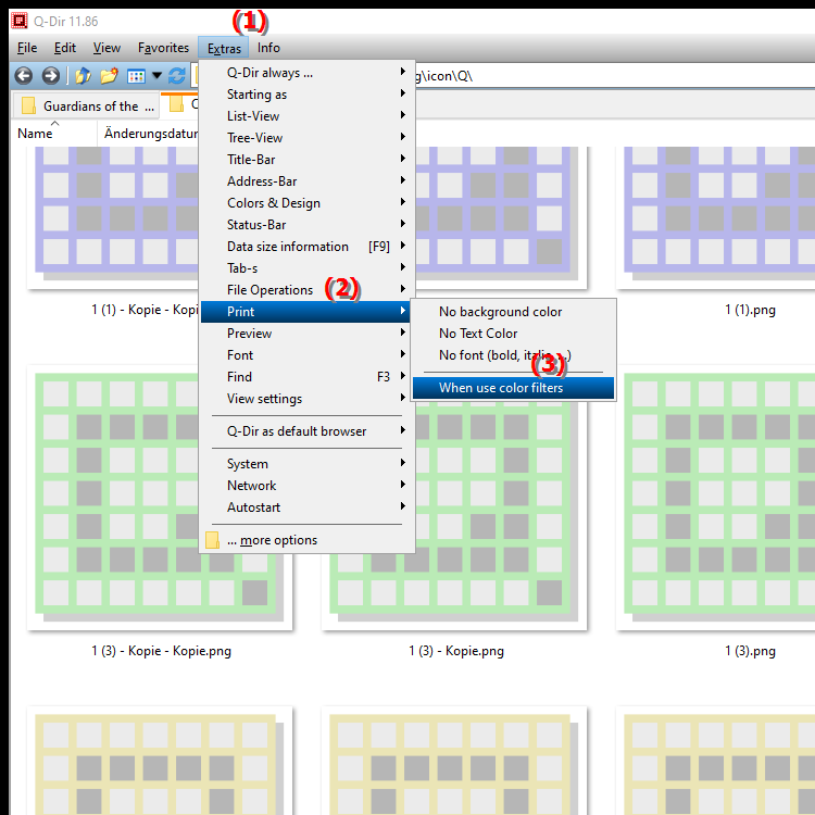How do color filters affect print output in File Explorer